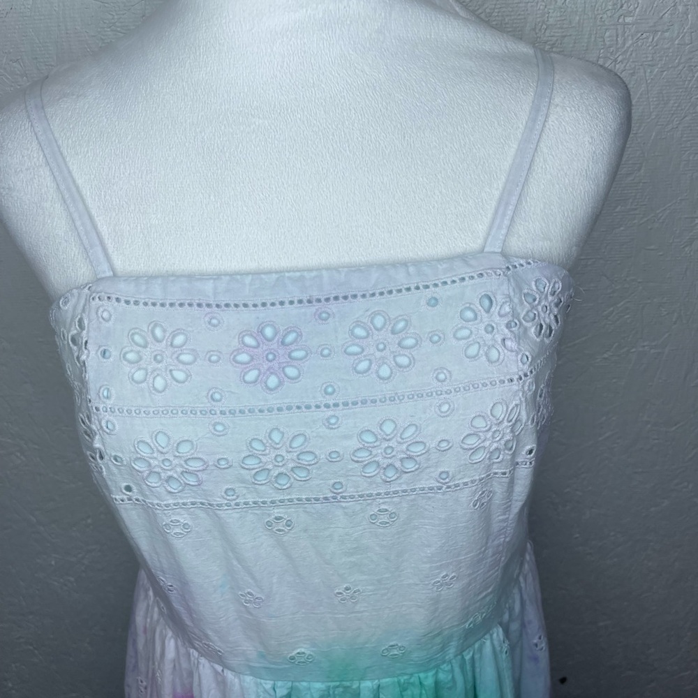Pastel Tie Dye Eyelet Sundress Boho Coastal Cottagecore Midi Summer Vacation Lg - Picture 5 of 12